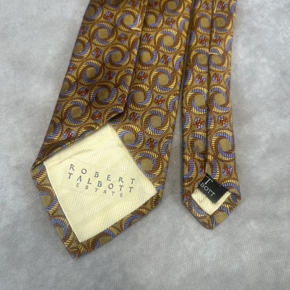 Robert Talbott Estate 100% Silk Necktie Yellow Gold Purple Geometric Swirls USA - Picture 5 of 7